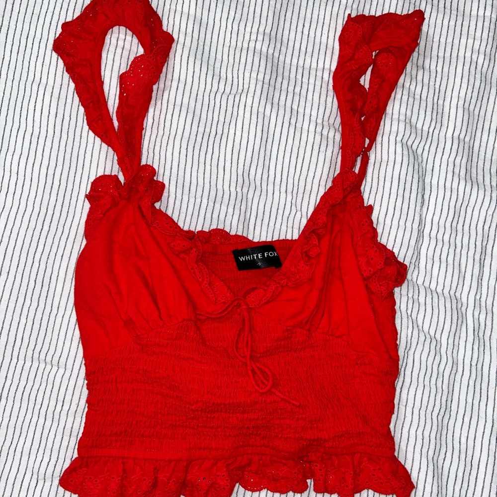 White Fox Red Tank Top- Size S